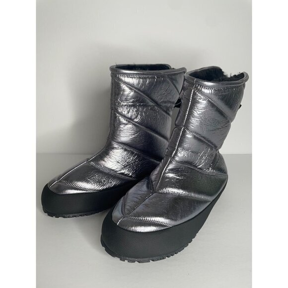 Anthropologie P448 LabyHi Puffer Boots Quilted Ankle Leather Silver 6 6.5 - Picture 3 of 9